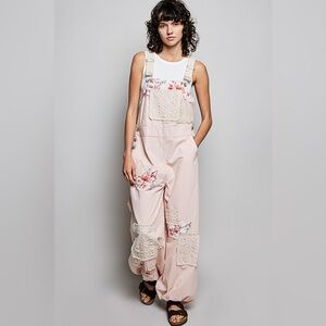 POL Blush Cottage Patchwork Jogger Overalls